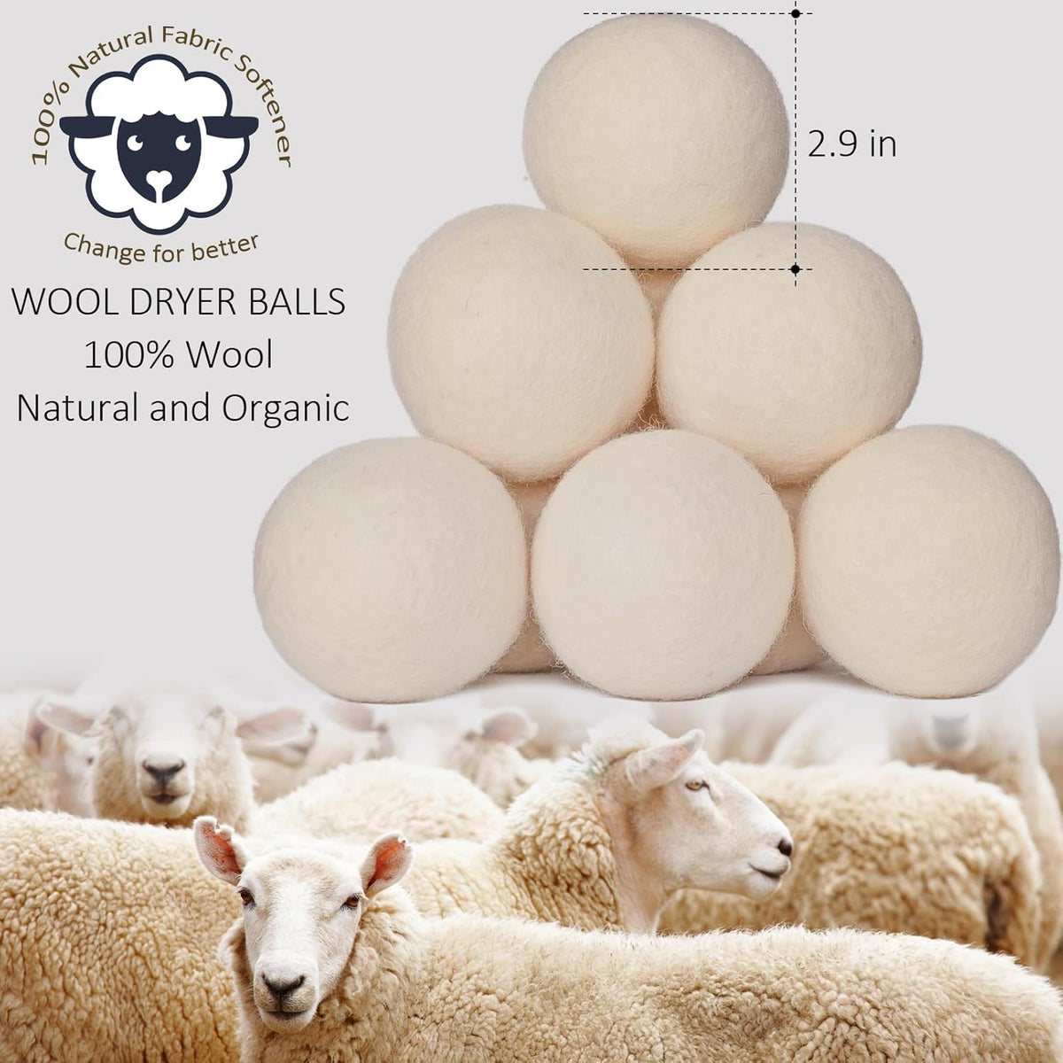 24 Pack Wool Dryer Balls XL Reusable Laundry Balls for Dryer Natural Fabric Softener Ball with 1