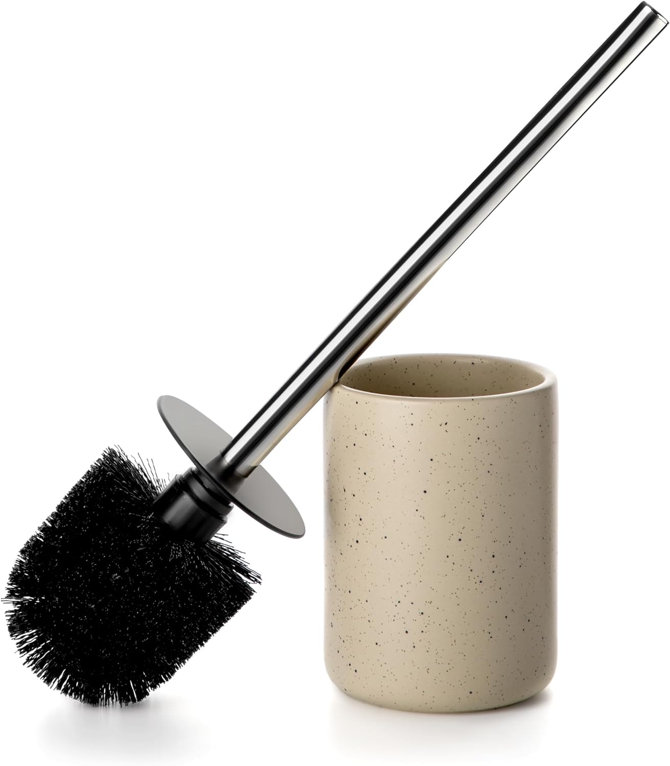 Ceramic Toilet Brush & Holder Set - Freestanding Deep-Cleaning Toilet Bowl Cleaner Brush, Stainless