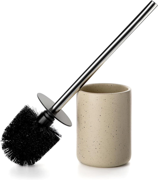 Ceramic Toilet Brush & Holder Set - Freestanding Deep-Cleaning Toilet Bowl Cleaner Brush, Stainless