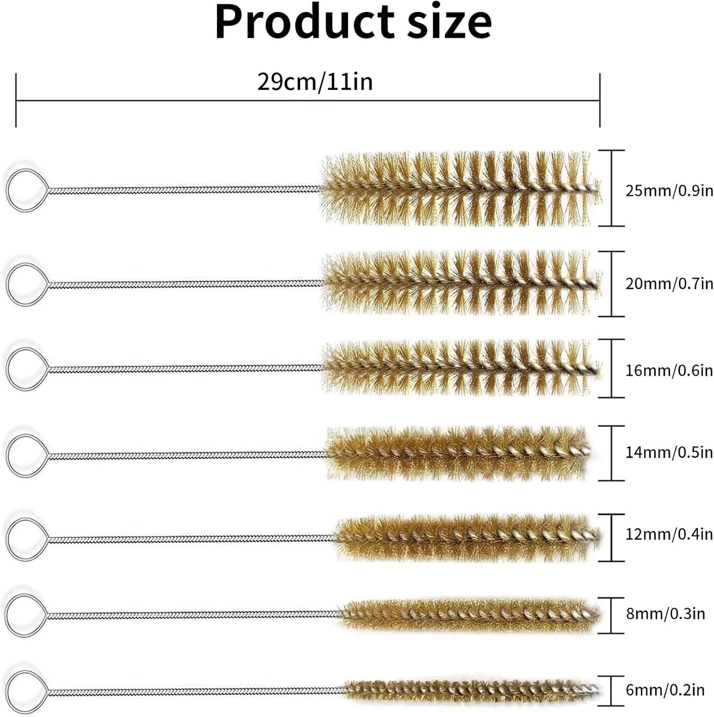 7pcs Brass Wire Tube Brushes Bottle Brush Set,11Inch Long Wire Brushes for Cleaning,Wire Pipe