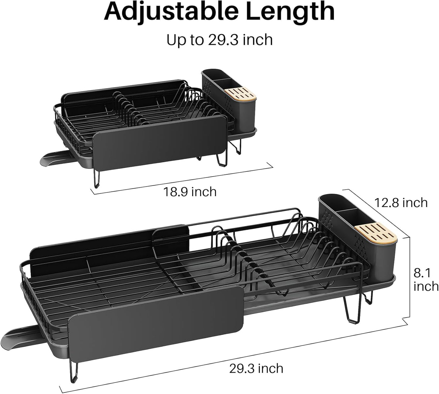 Dish Drying Rack - Large Dish Racks for Kitchen Counter, Expandable Dish Drainers with Cutlery
