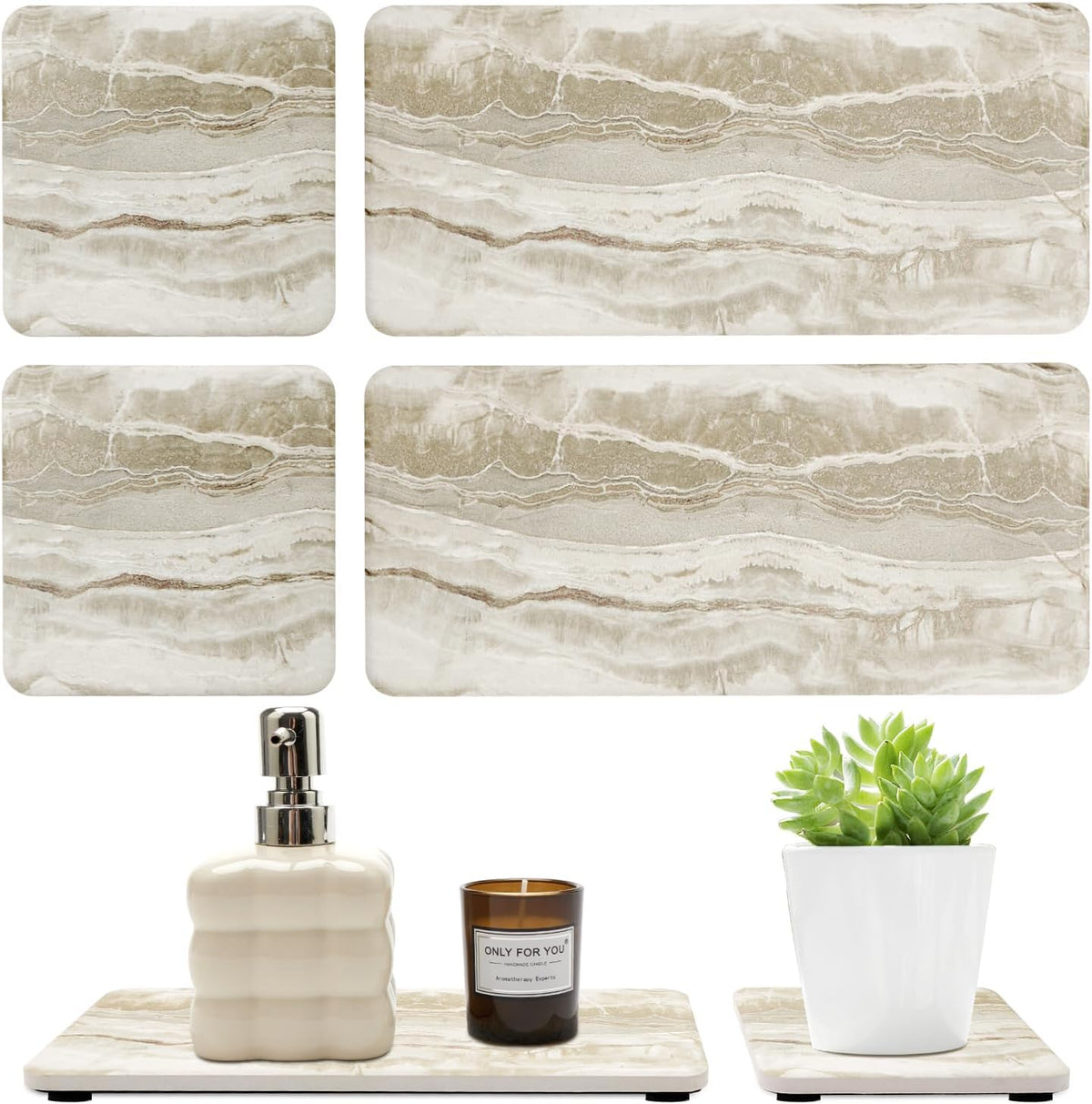 Set of 4 Drying Stone for Kitchen Counter Soap Tray Ceramic Bathroom Sink Trays Hand Soap Dish