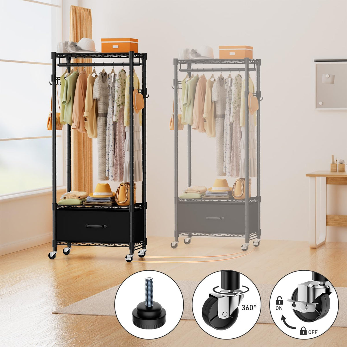 Clothes Rack, Clothing Rack for Hanging Clothes, 3 Tiers Adjustable Closet Organizer System with
