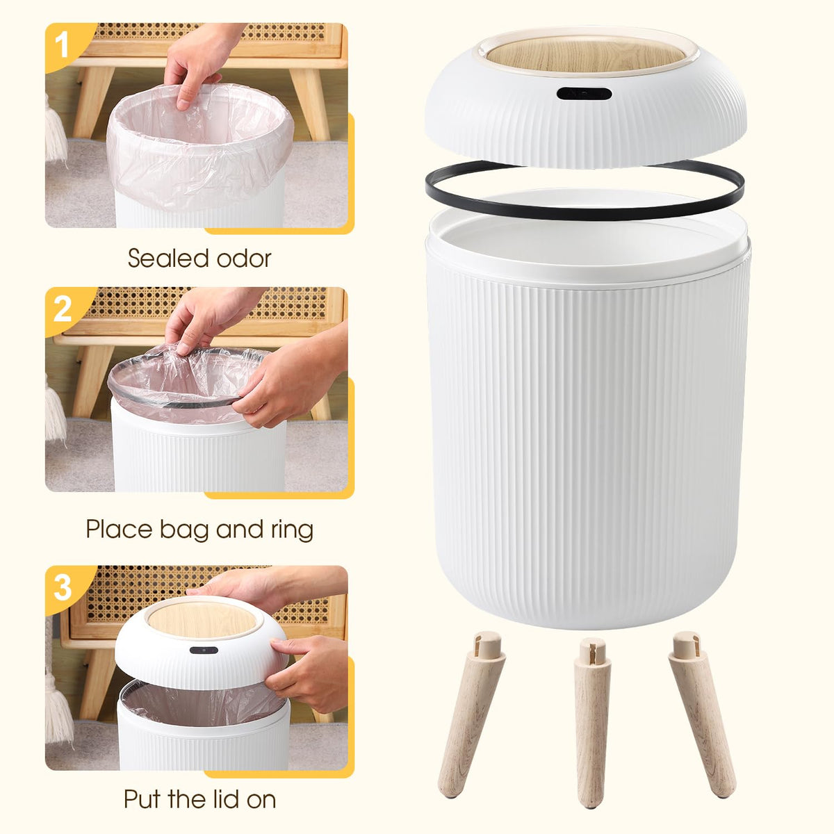 Automatic Motion Sensor Bathroom Trash Can with Lid, 3 Gallon / 11L Touchless Trash Garbage Bin
