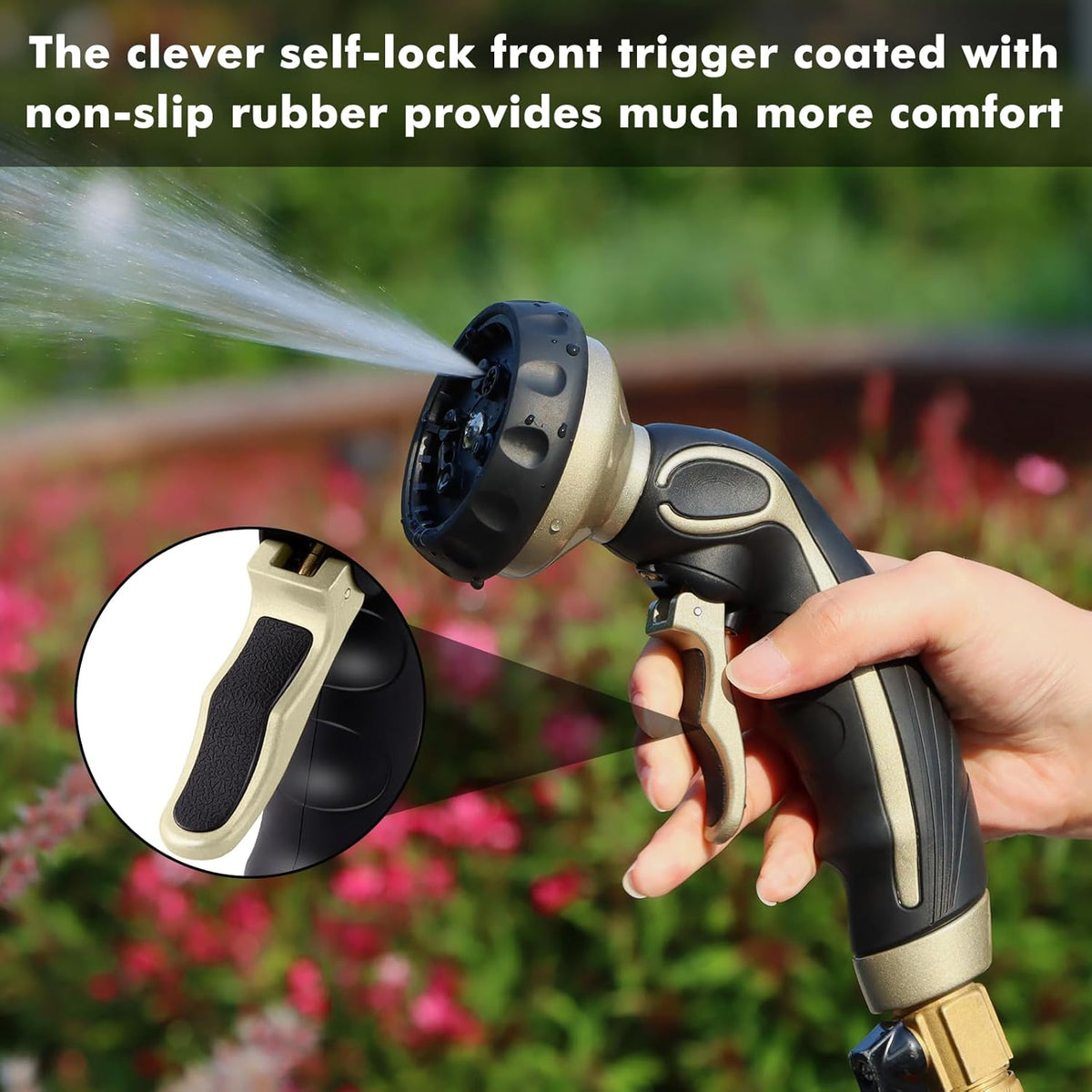 RESTMO Hose Nozzle with Easy Self-Lock Trigger, Heavy Duty Metal Water Hose Sprayer with 9 Spray