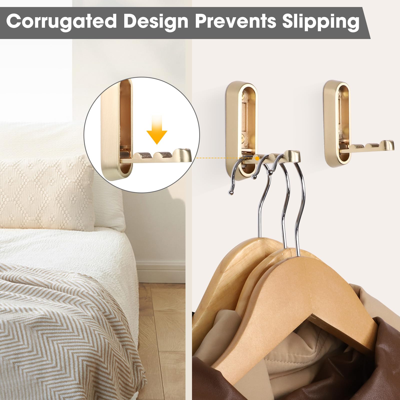 Dntorx Folding Coat Hooks, 2 Pcs Foldable Gold Wall Hooks Heavy Duty Foldable Hook Bathroom Towel