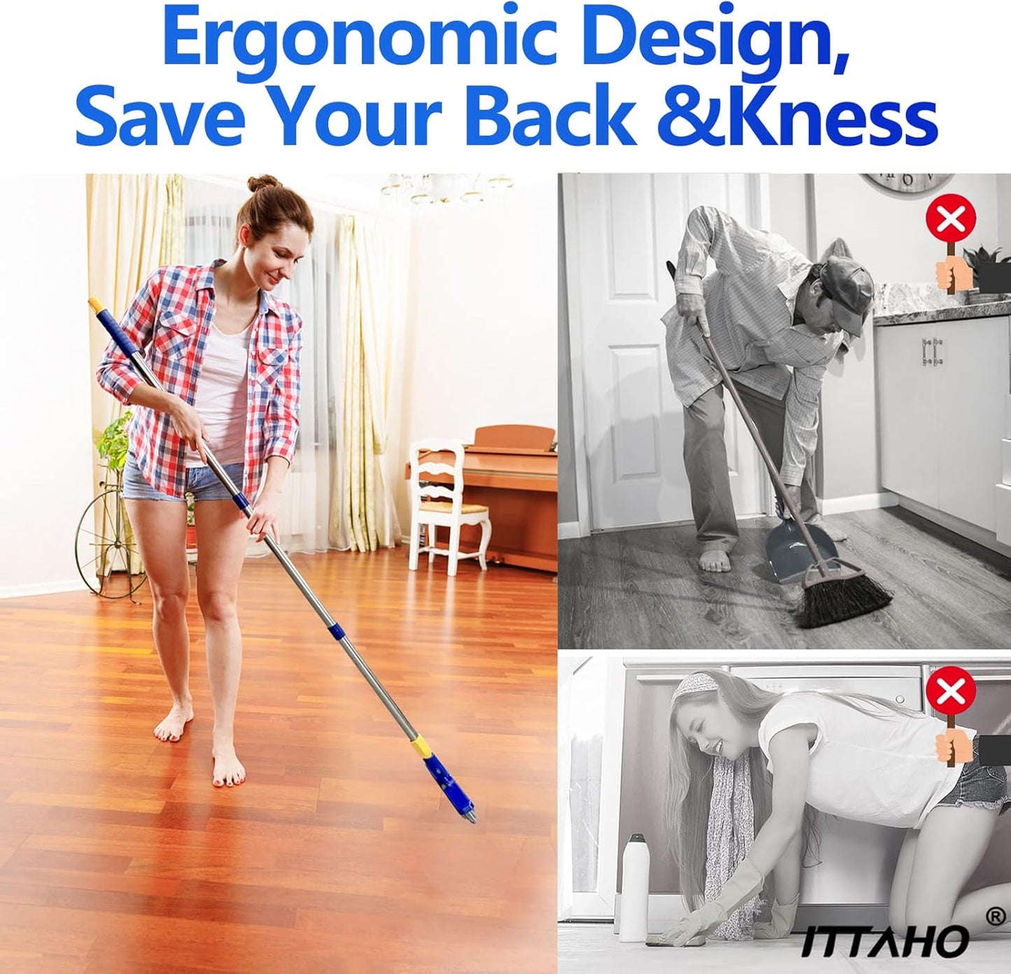 ITTAHO 2 Pack Grout Brush with Long Handle, 56.5'' Swivel Grout Cleaning Brush,V-Shape Grout Scrub