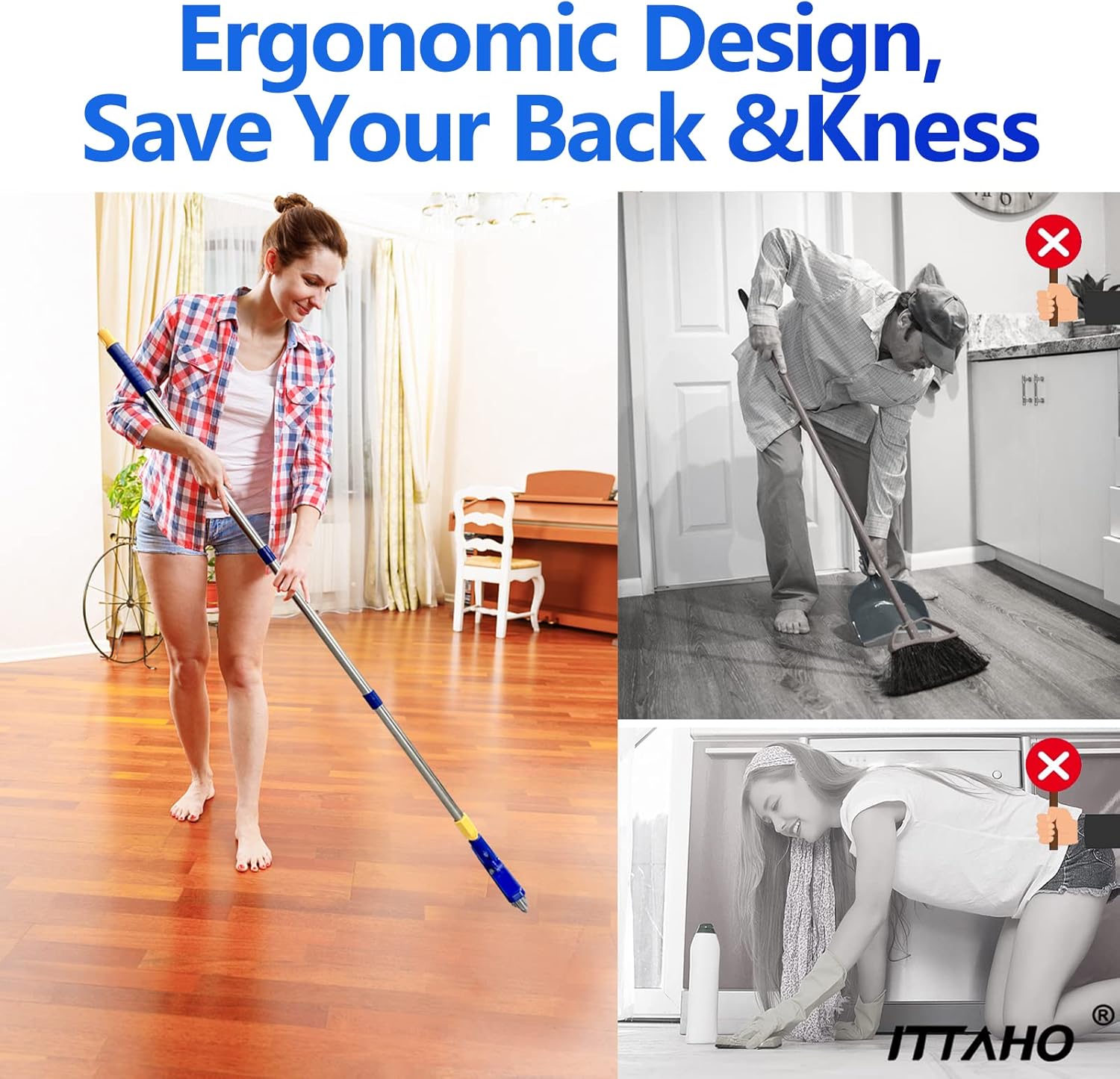 ITTAHO 2 Pack Grout Brush with Long Handle, 56.5'' Swivel Grout Cleaning Brush,V-Shape Grout Scrub