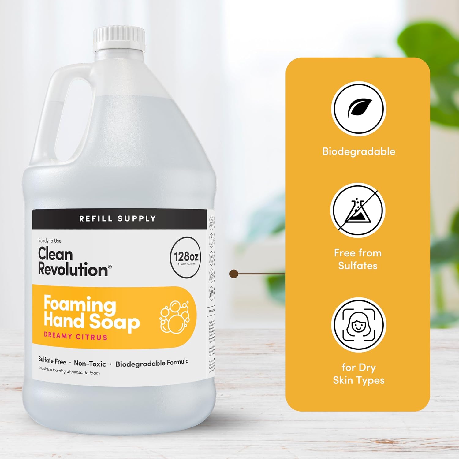 Clean Revolution Foaming Hand Soap Refill Supply Container, Ready to Use Formula, Dreamy Citrus