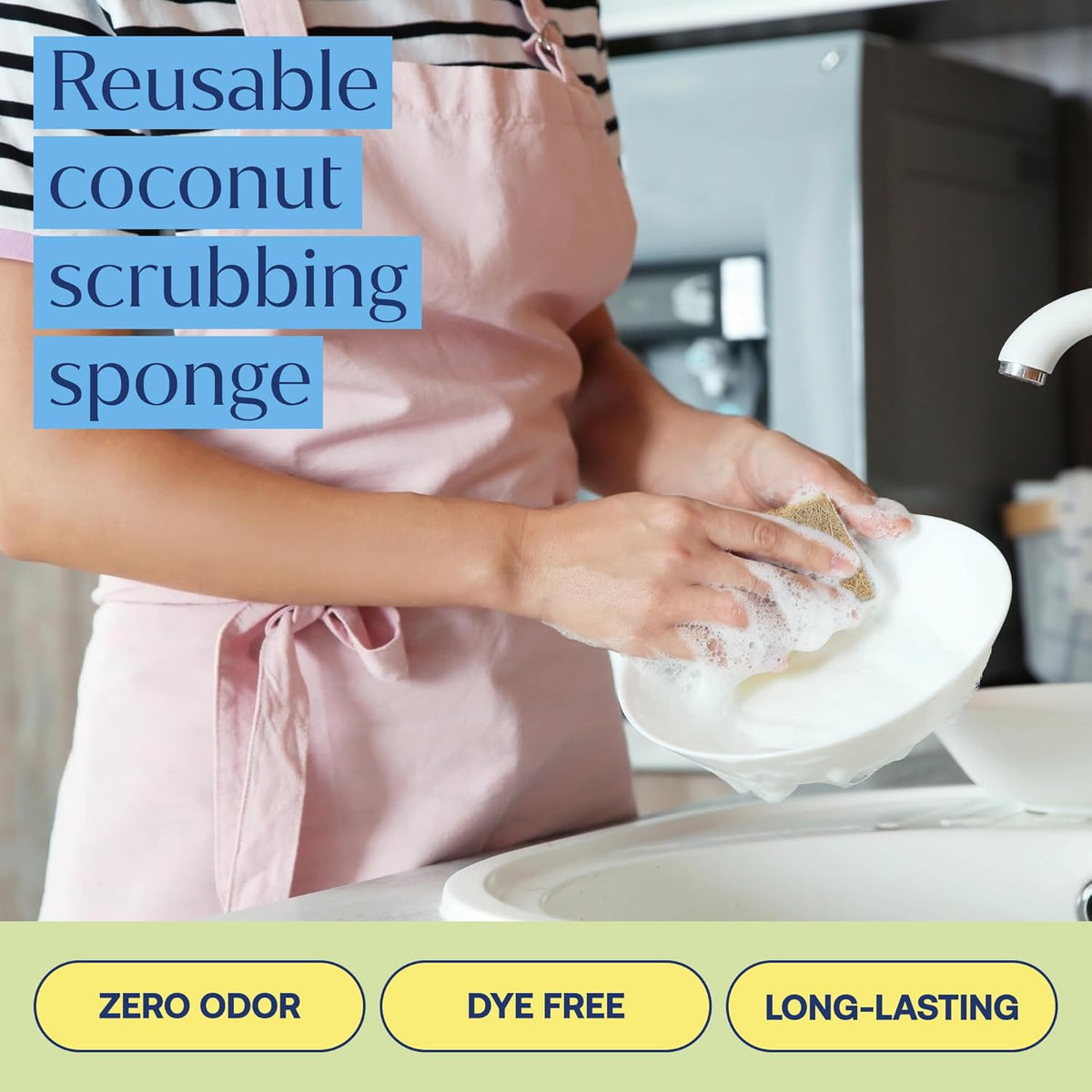 FabTab Coconut and Cellulose Sponges, Plant-Based, Non-Scratch Cleaning Sponges for Dishes, Sinks