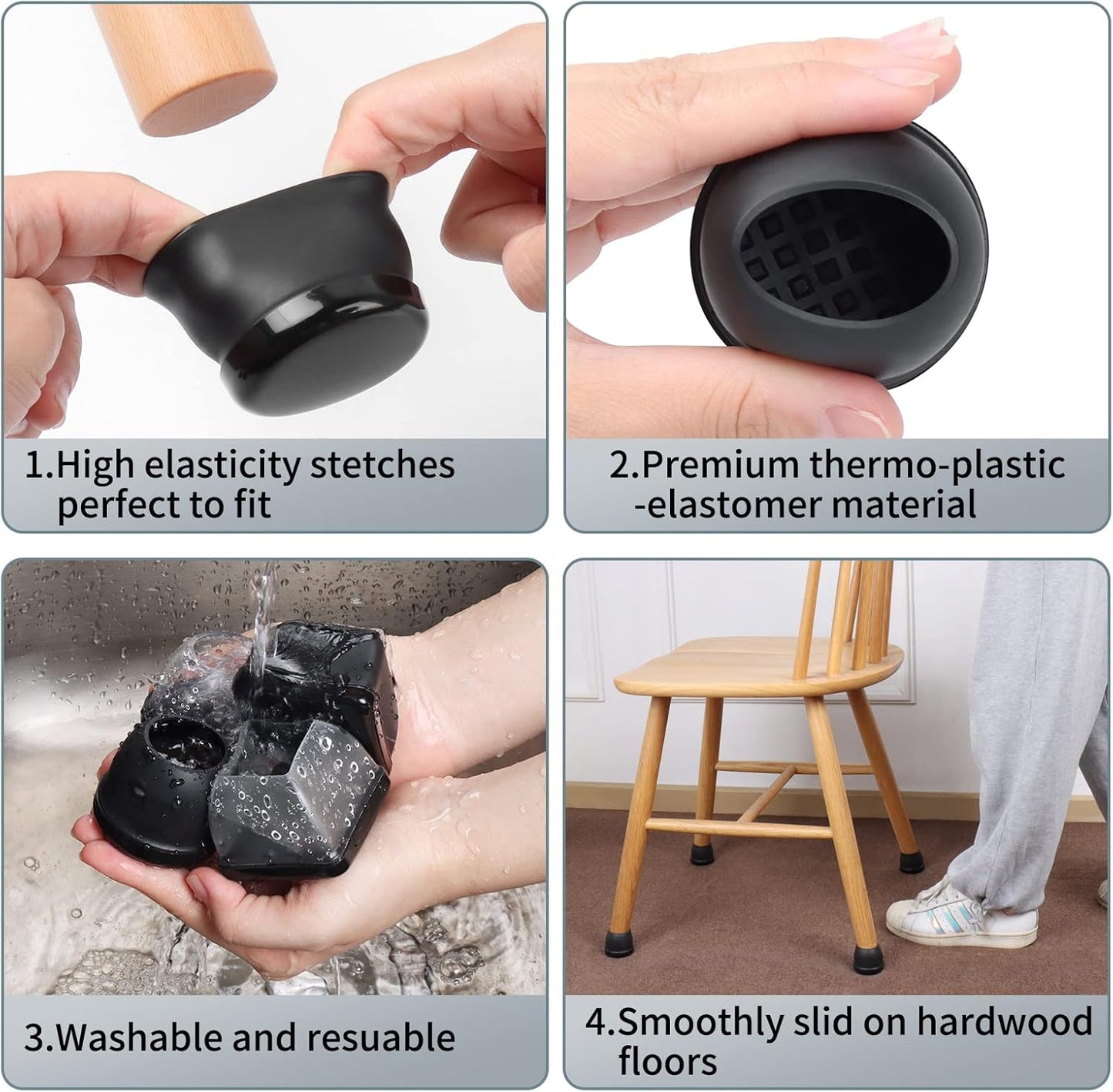 Ezprotekt 24 Pcs Large Black Chair Leg Sliders for Carpet, Round Chair Glides for Rug, Teflon