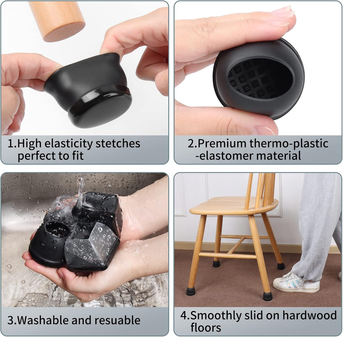 Ezprotekt 24 Pcs Large Black Chair Leg Sliders for Carpet, Round Chair Glides for Rug, Teflon