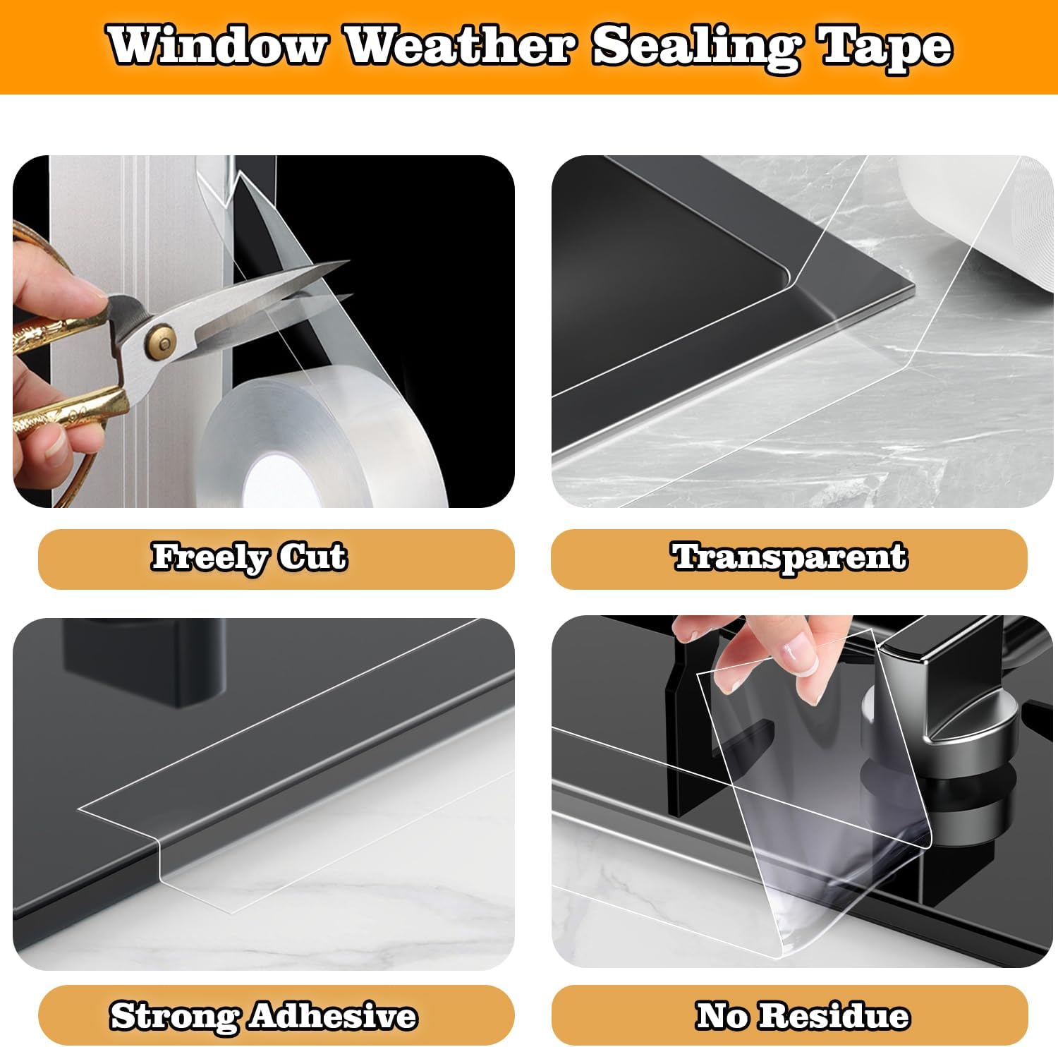 Transparent Window Weather Sealing Tape 2.76 Inch x 16.5 FT Weather Stripping Residue-Free Clear