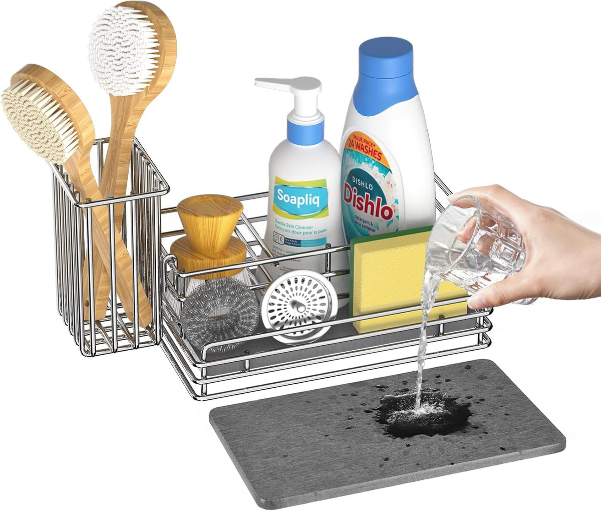 Yofidra Kitchen Sink Caddy with Instant Drying Stone, Metal Stainless Steel Dish Sponge Holder
