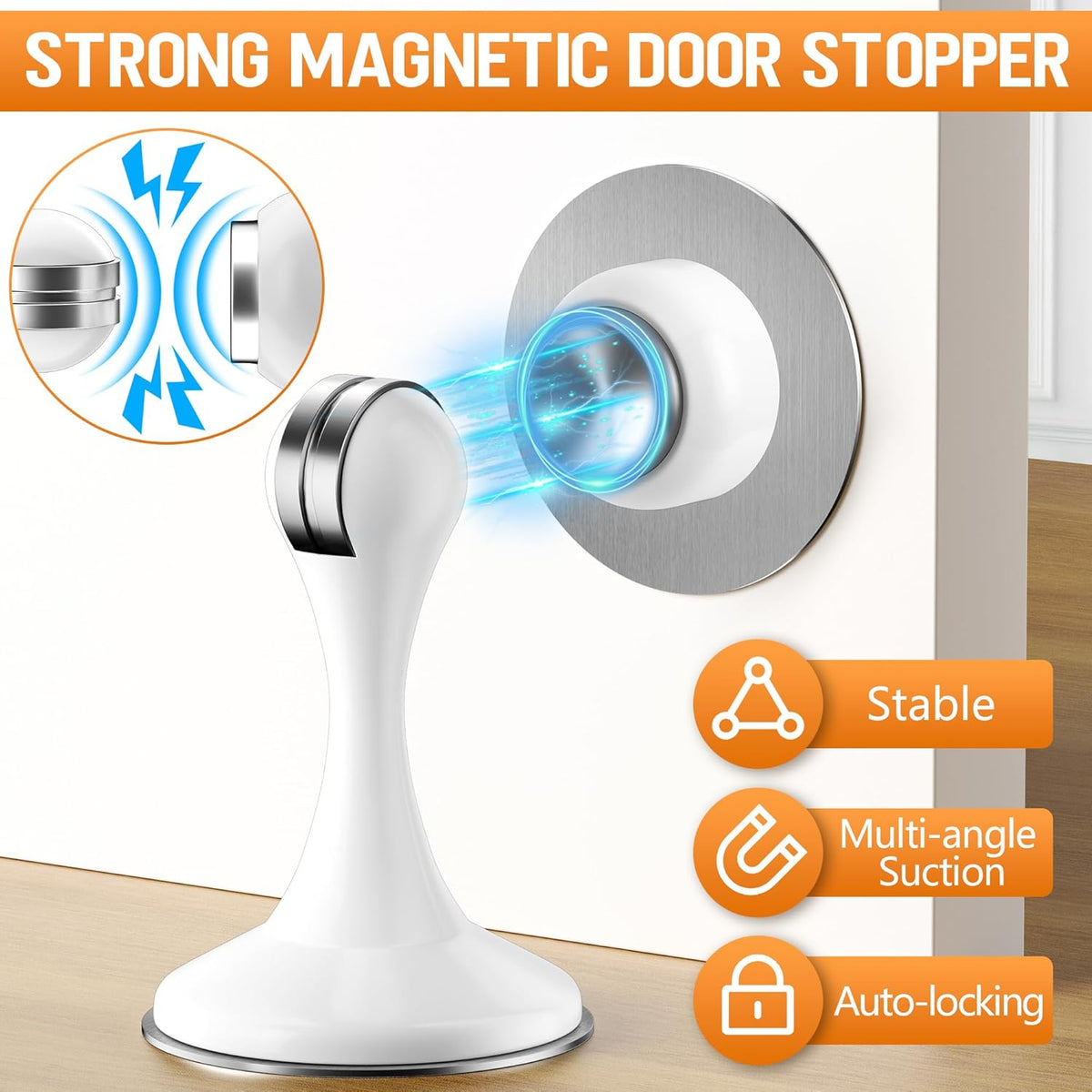 Crosize Magnetic Door Stoppers 6 Pack, Stainless Steel Door Catch for Wall and Floor Mounting, Door