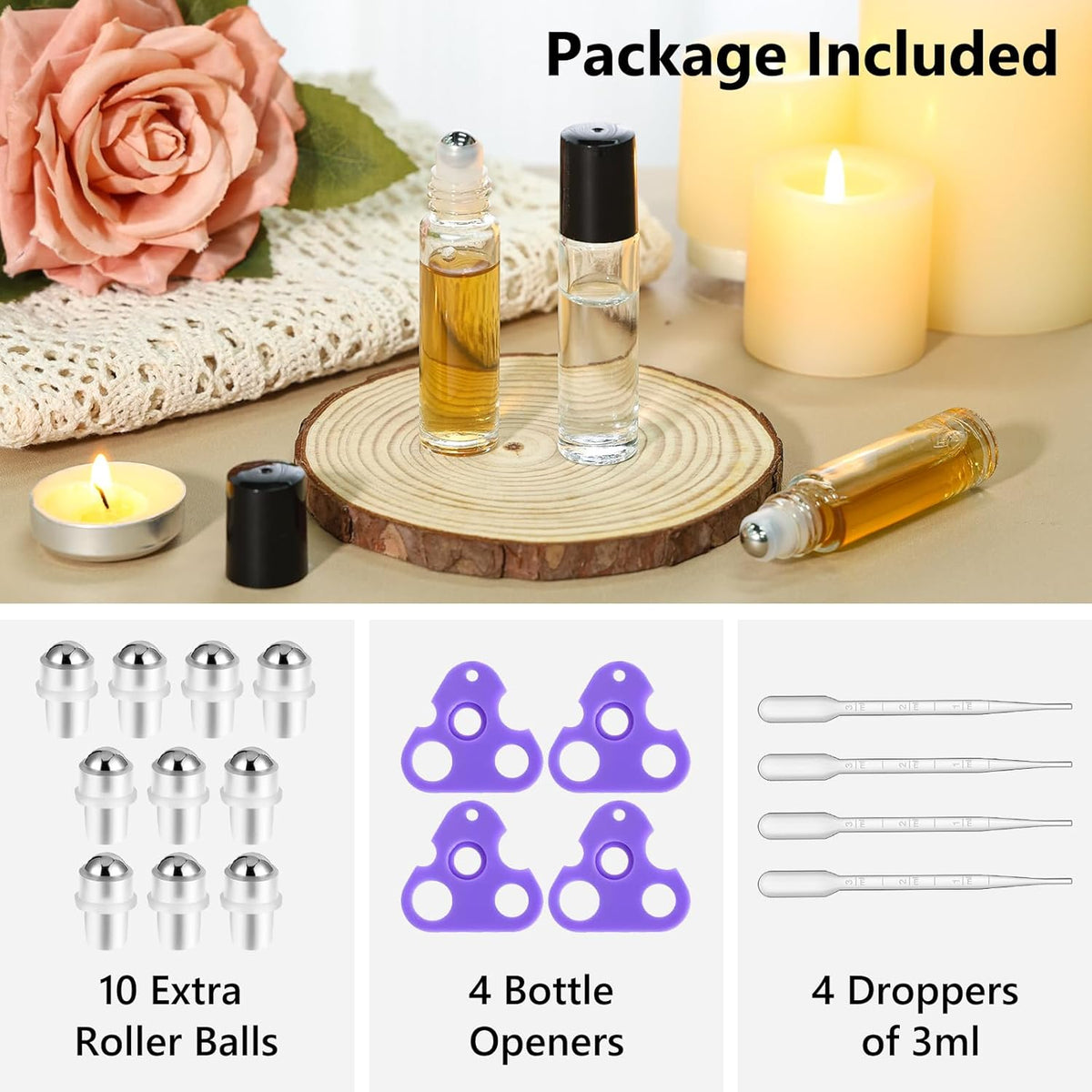 KEYWING 54 Pack Clear Essential Oil Roller Bottles – 10ml Glass Roll-On Bottles with Stainless