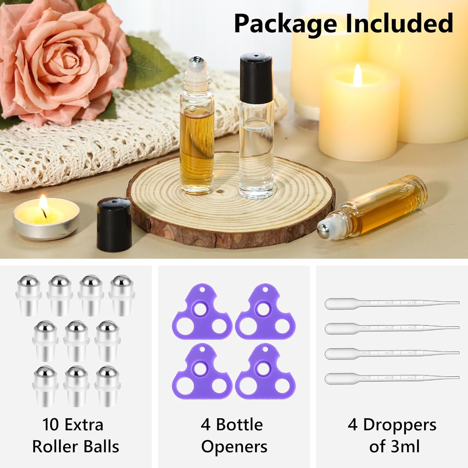 KEYWING 54 Pack Clear Essential Oil Roller Bottles – 10ml Glass Roll-On Bottles with Stainless