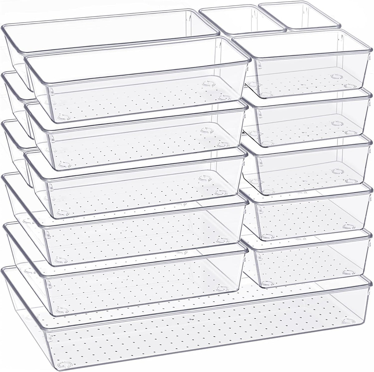 Criusia Drawer Organizer, 18 Pack Large Clear Plastic Kitchen Drawer Organizers Set, 6 Size