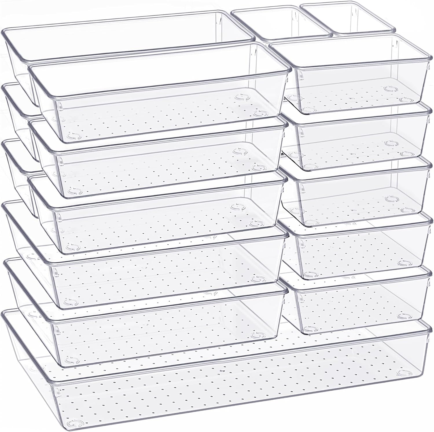Criusia Drawer Organizer, 18 Pack Large Clear Plastic Kitchen Drawer Organizers Set, 6 Size