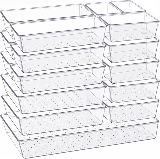 Criusia Drawer Organizer, 18 Pack Large Clear Plastic Kitchen Drawer Organizers Set, 6 Size