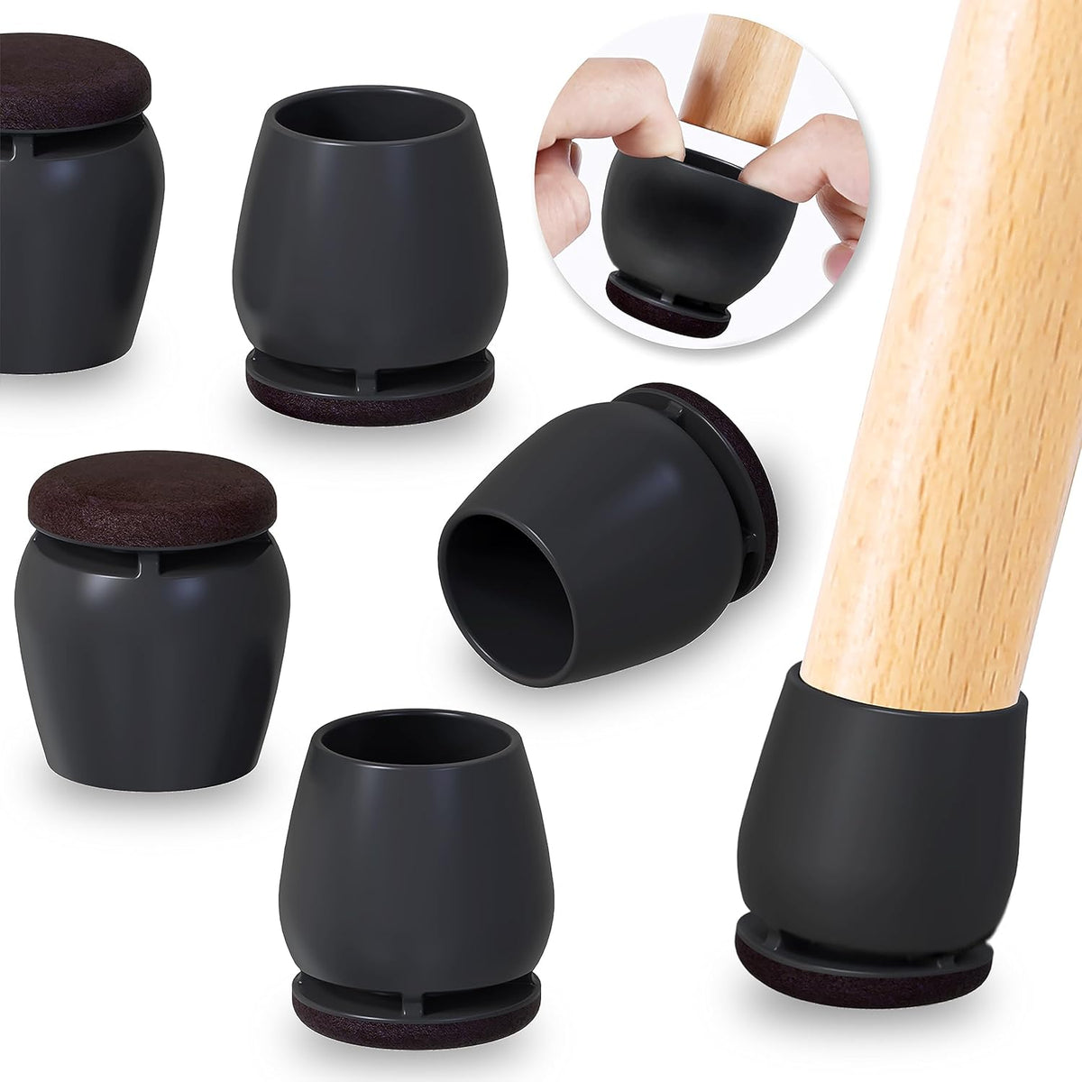 Ezprotekt 24 Pcs Round Silicone Chair Leg Floor Protectors for Wood Floors, Felt Furniture Pads