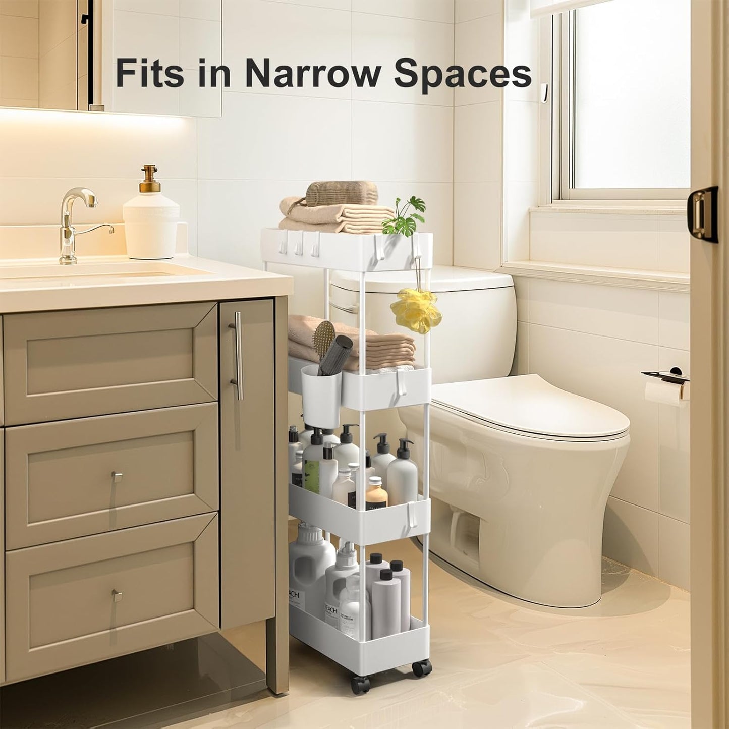 Pipishell Slim Storage Cart with Wheels, Bathroom Cart Organizer Bathroom Storage Small, Rolling