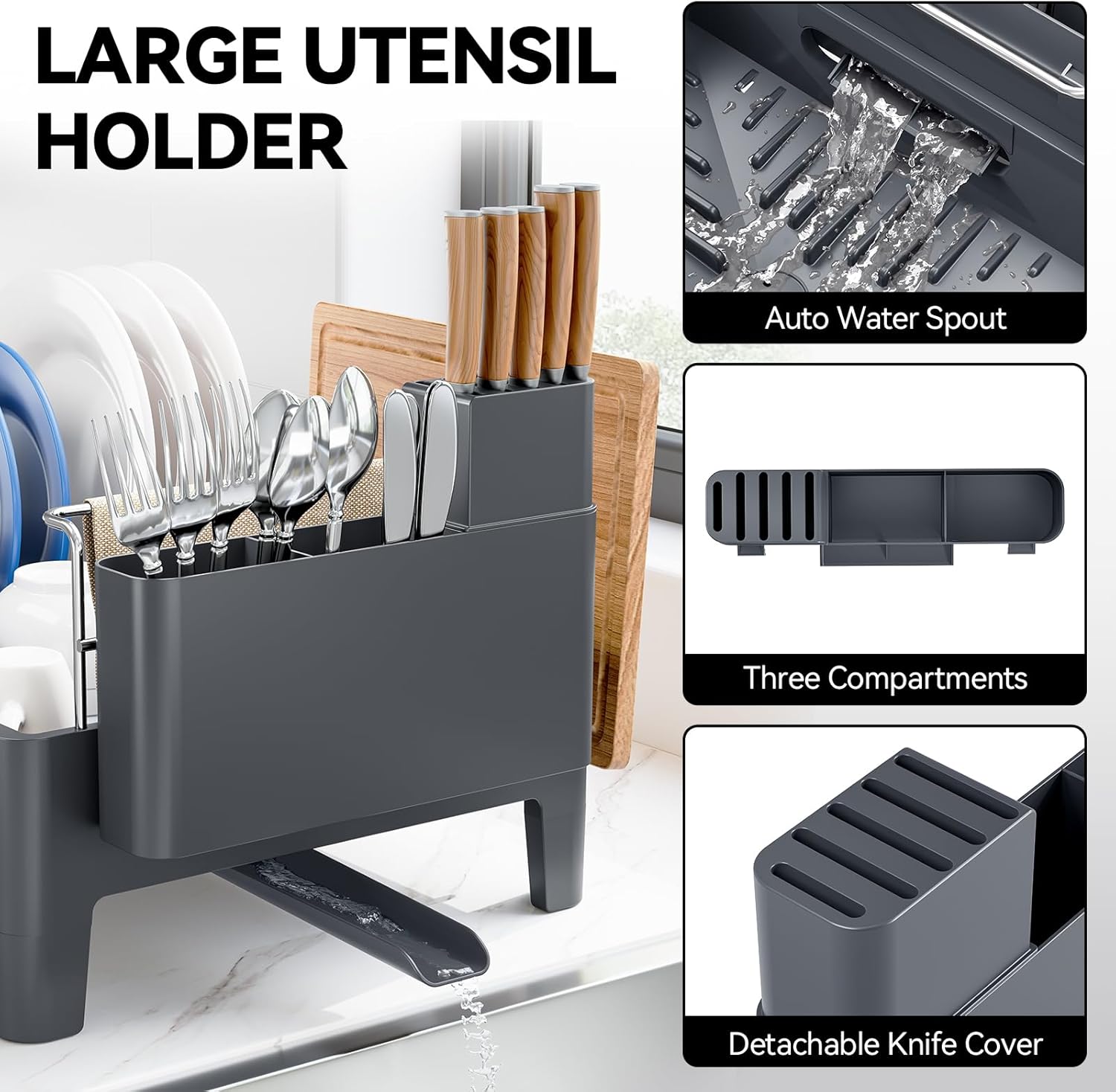 Expandable Dish Drying Rack, Stainless Steel Dish Rack with Aluminum Frame, Dish Drainer for