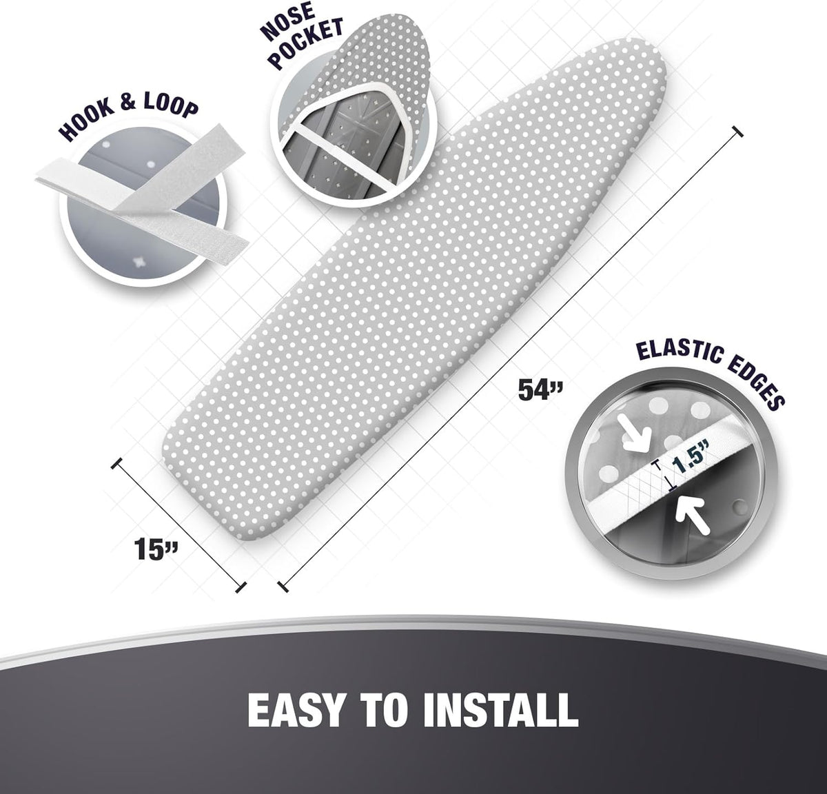 Extra Thick Ironing Board Covers with Pad Standard Size 15x54, Heat Reflective Full Scorch
