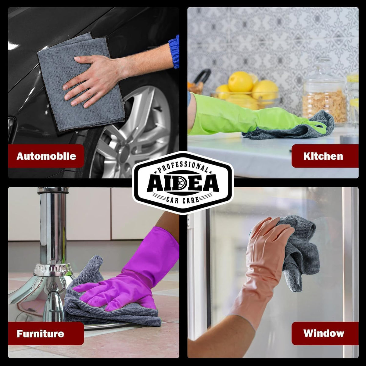 AIDEA Microfiber Cleaning Cloth Grey 20PK, Micro Fiber Cloth for Cleaning Cars, Premium All Purpose