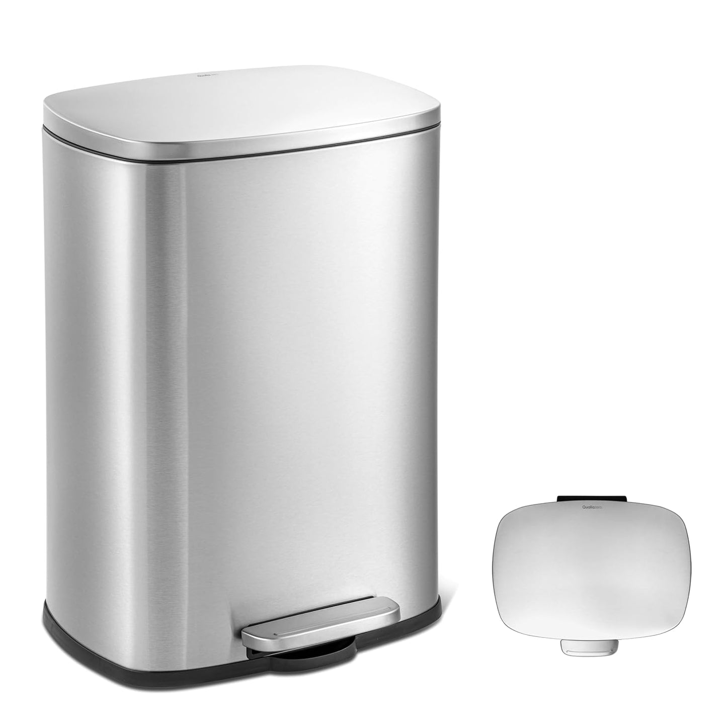 QUALIAZERO 50L / 13 Gallon Stainless Steel Step-On Kitchen Trash Can Soft-Close Lid