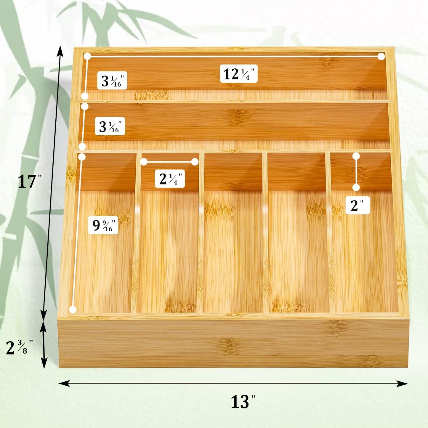 Flatware Organizer Silverware Drawer Organizer - 7 Slots Bamboo Cutlery Tray Multipurpose kitchen