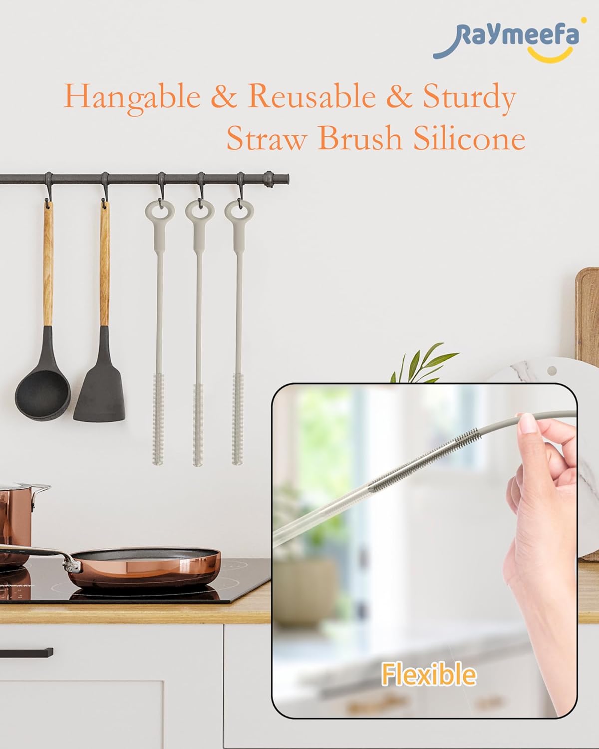Extra Long Straw Cleaner Brush,Reusable and Soft Silicone Straw Cleaning Brush to Clean