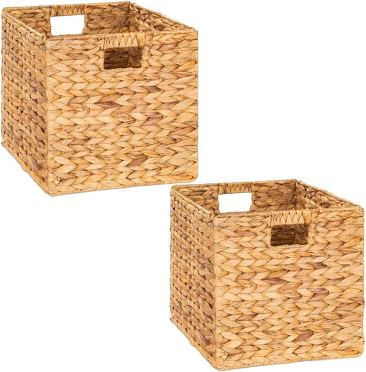 Storage Cube 10.5 x 10.5in, Wicker Storage Baskets for Shelves, Water Hyacinth Storage Baskets