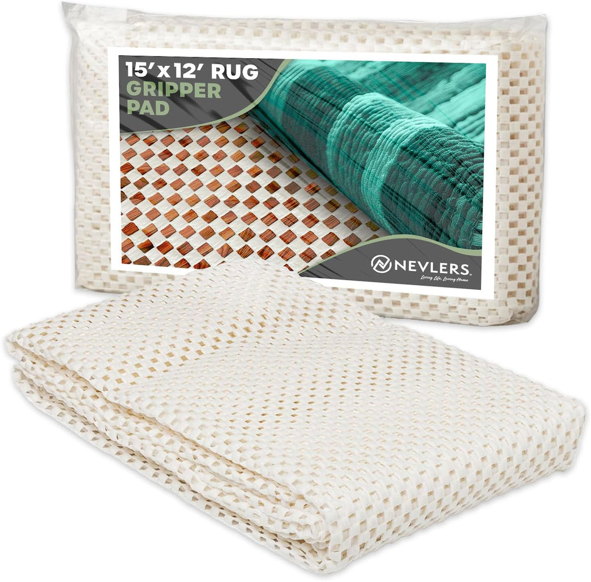 Nevlers 12'x15' Anti Skid Rug Gripper for Hardwood Floors & Other Surfaces | White PVC Foam Non