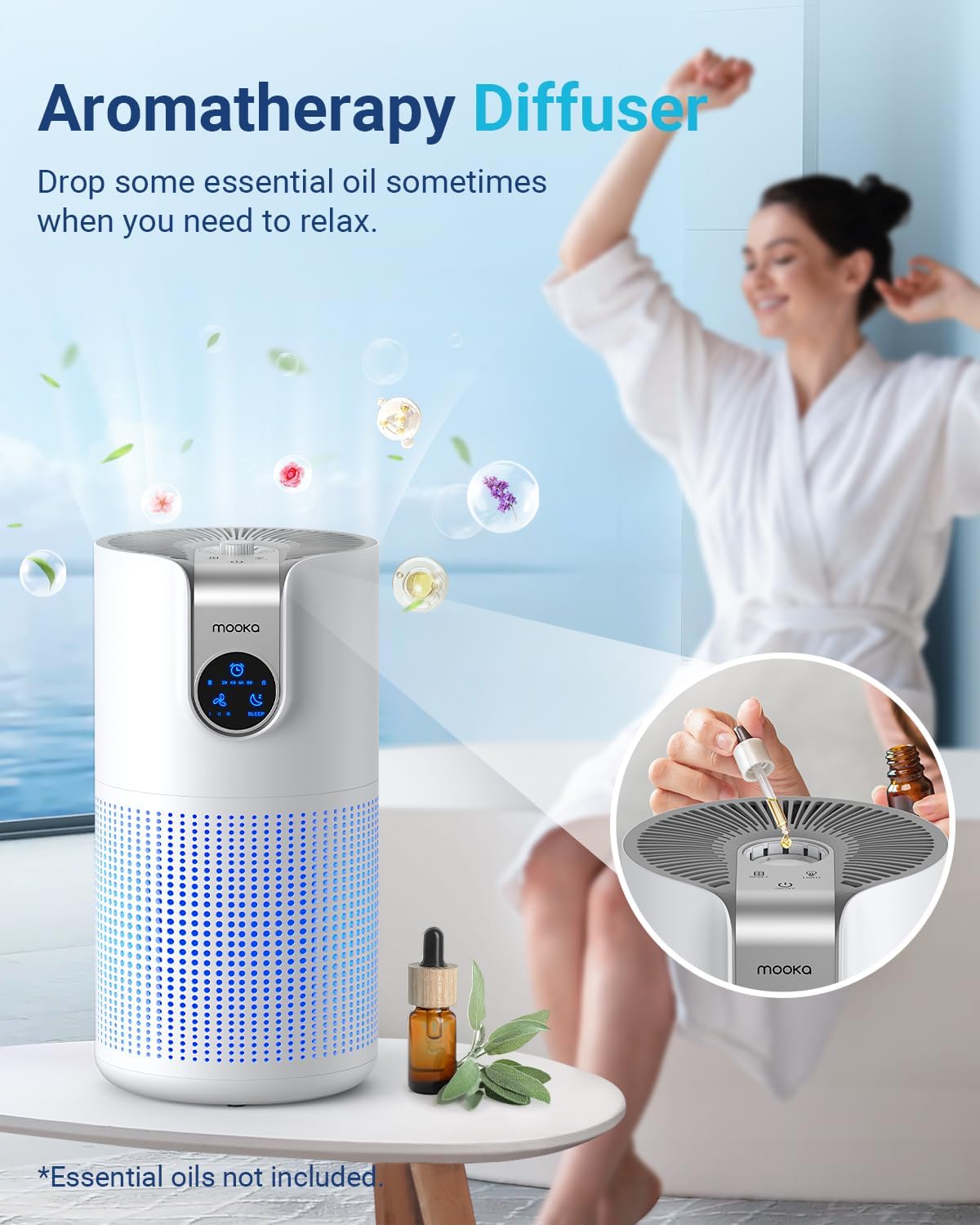 Air Purifiers for Home Large Room Up to 1500ft² with Aromatherapy, MOOKA HEPA Air Purifier for