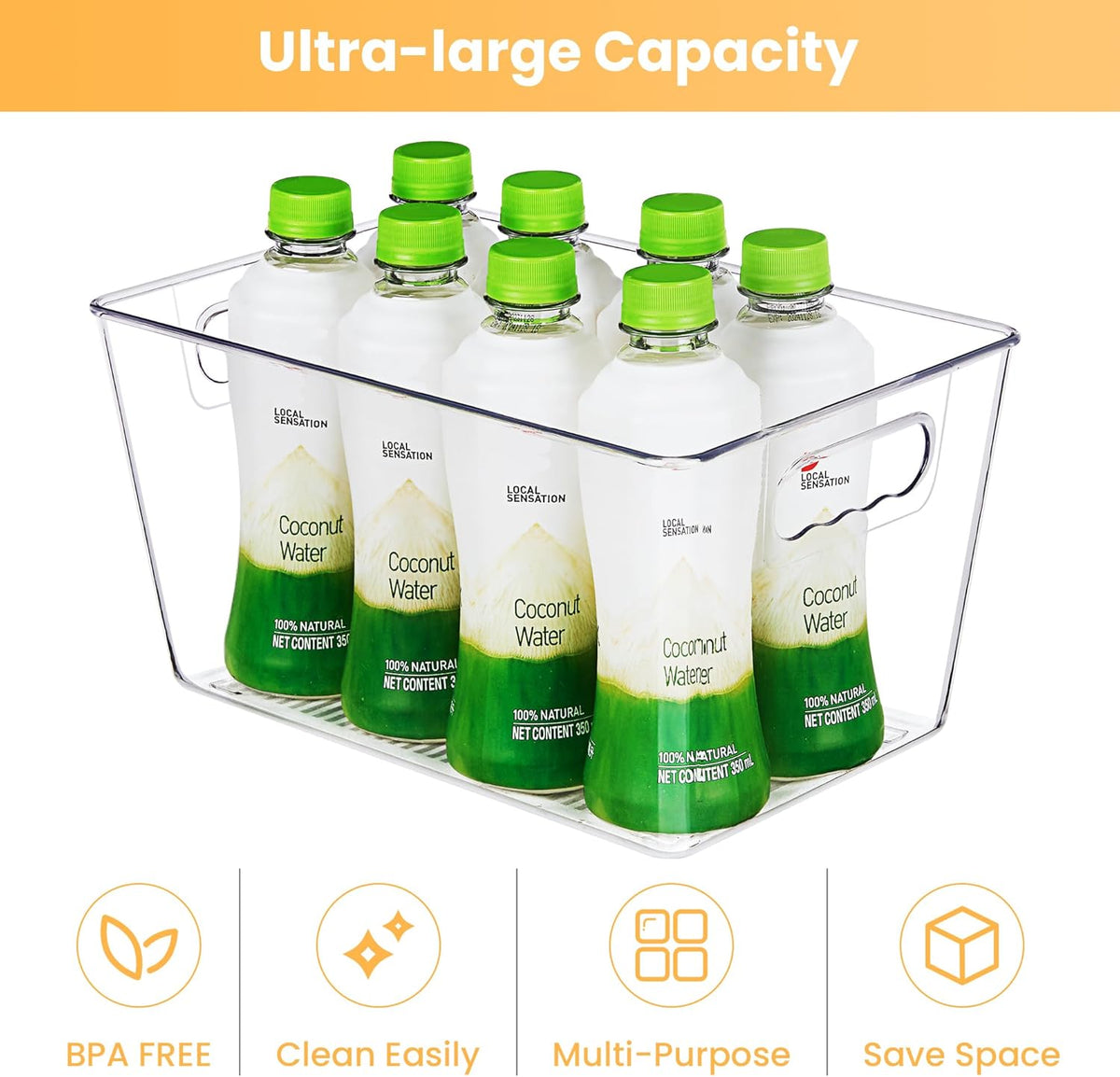 YIHONG Clear Pantry Storage Organizer Bins, 10 Pack Plastic Food Storage Bins with Handle for