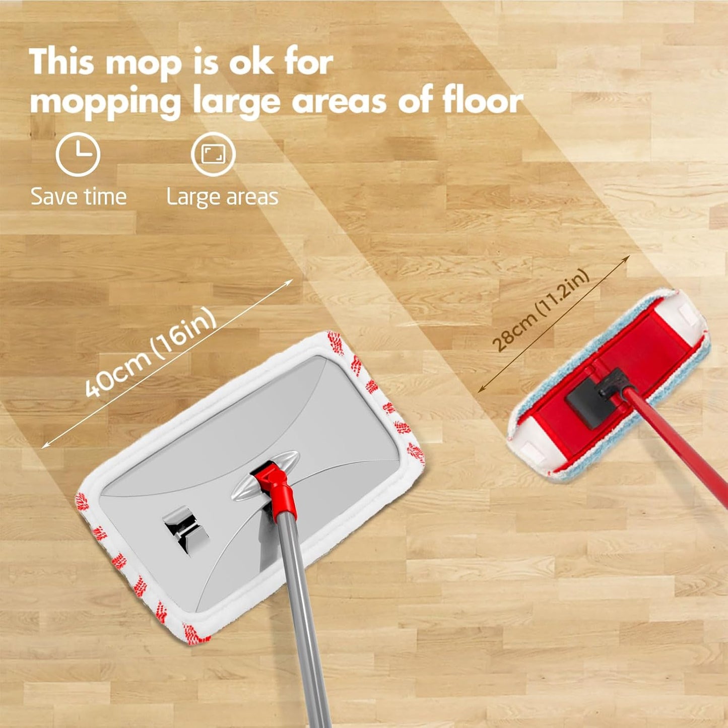 Masthome Extra Large Microfiber Mop for Floor Cleaning, 16“ Flat Mop with 5 Pad for Wet & Dry Use