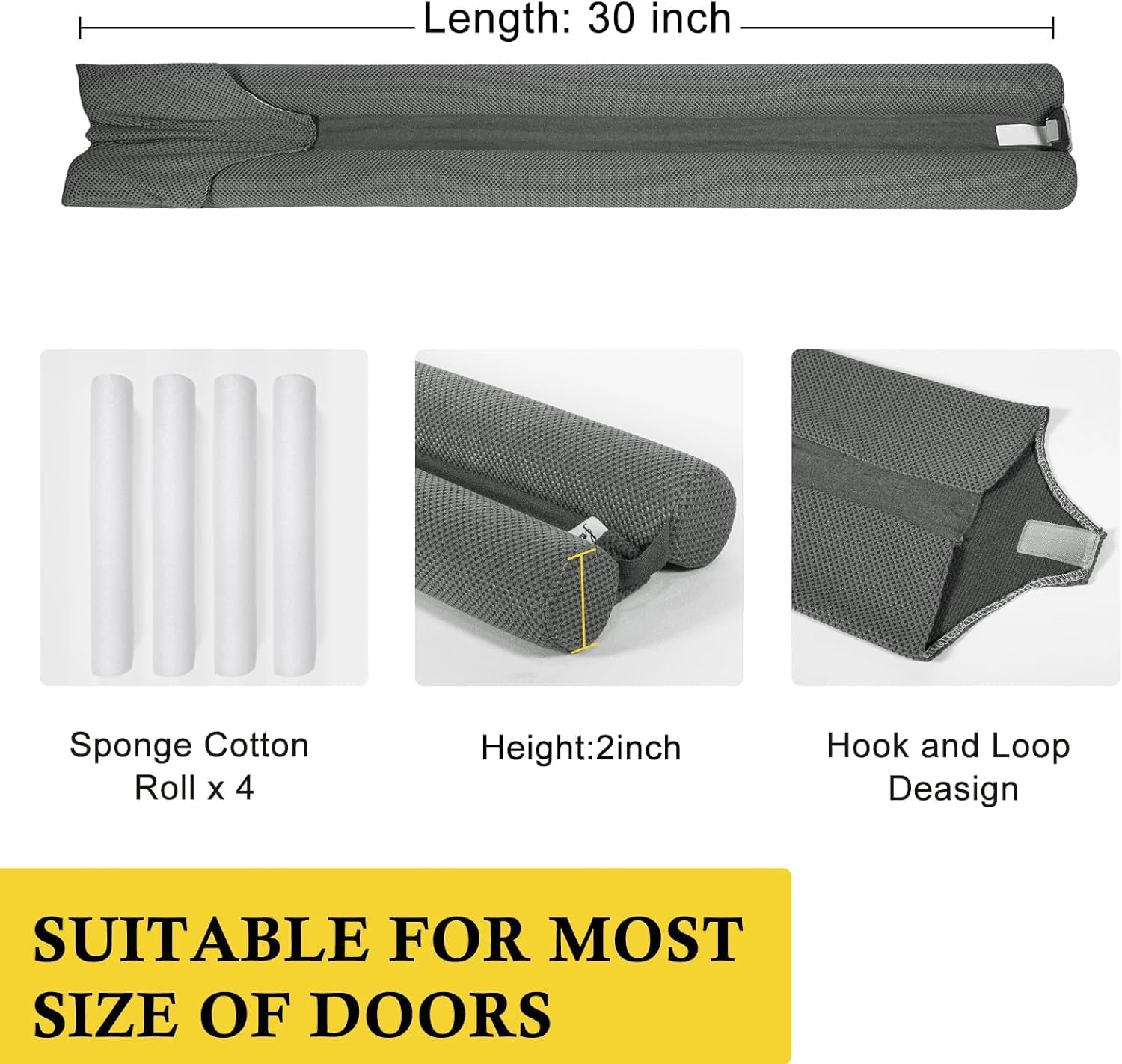 fowong 2 Pack Door Draft Stopper 30" Adjustable Under Door Noise Stopper for Bottom of Doors