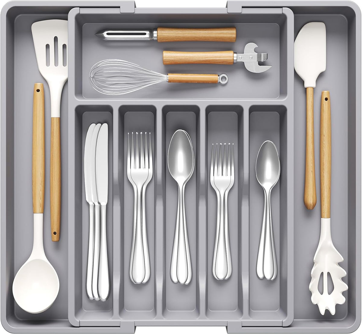 Lifewit Deep Silverware Drawer Organizer for Kitchen, Expandable Utensil Tray, Adjustable Flatware