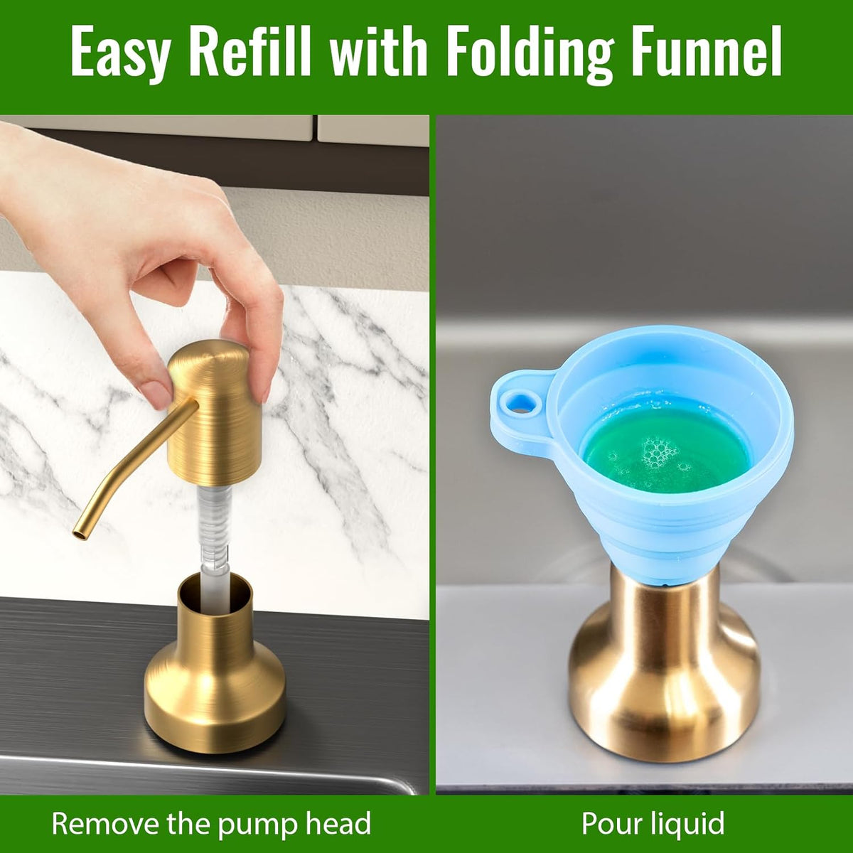 Soap Dispenser for Kitchen Sink, Kitchen Sink Soap Dispenser with 17 OZ Bottle, Refill from The Top