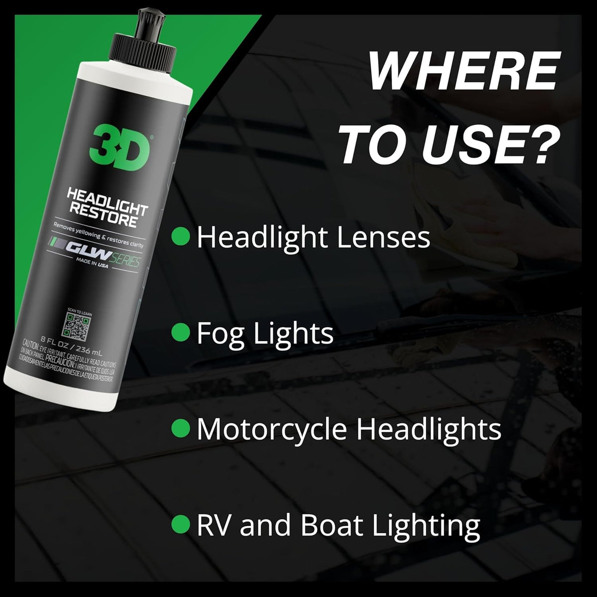 3D GLW Series Headlight Restore ??2-Step Kit Removes Oxidation, Scratches & Yellowing | UV