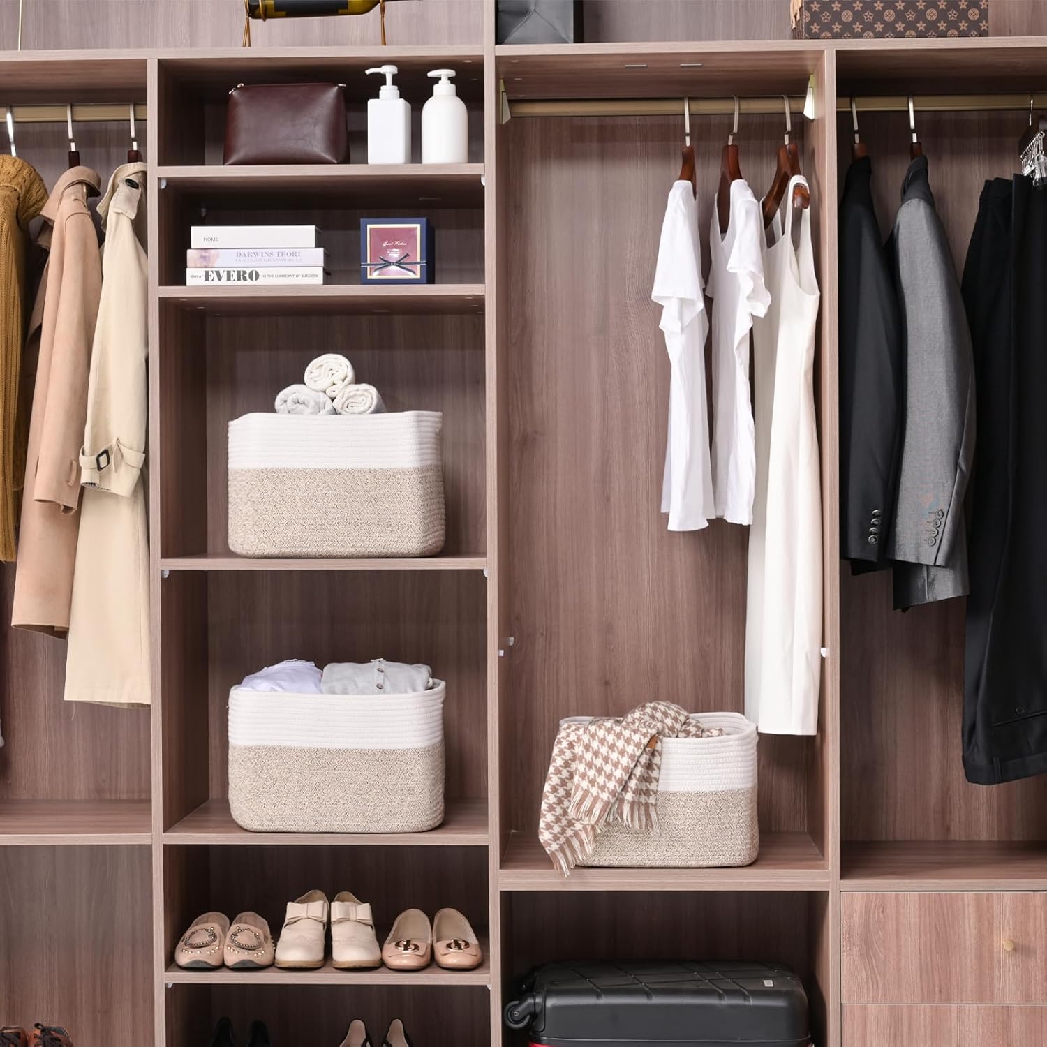 Storage Baskets for Organizing, Woven Cotton Rope Basket for Storage Books, Baby Organizing