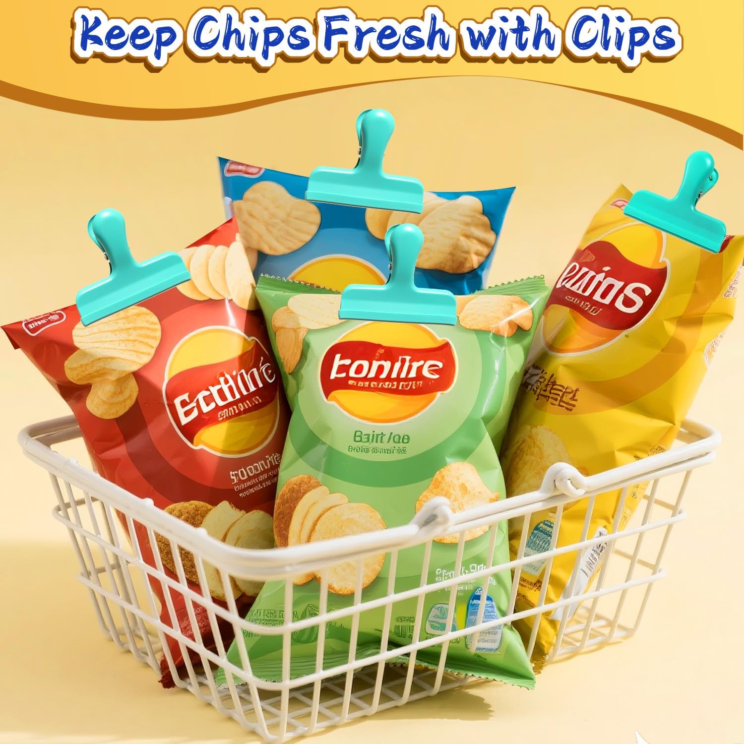 HOUSE AGAIN Chip Clips, 12 Pack Stainless Steel Chip Bag Clips Covered with Silicone, NO More Sharp