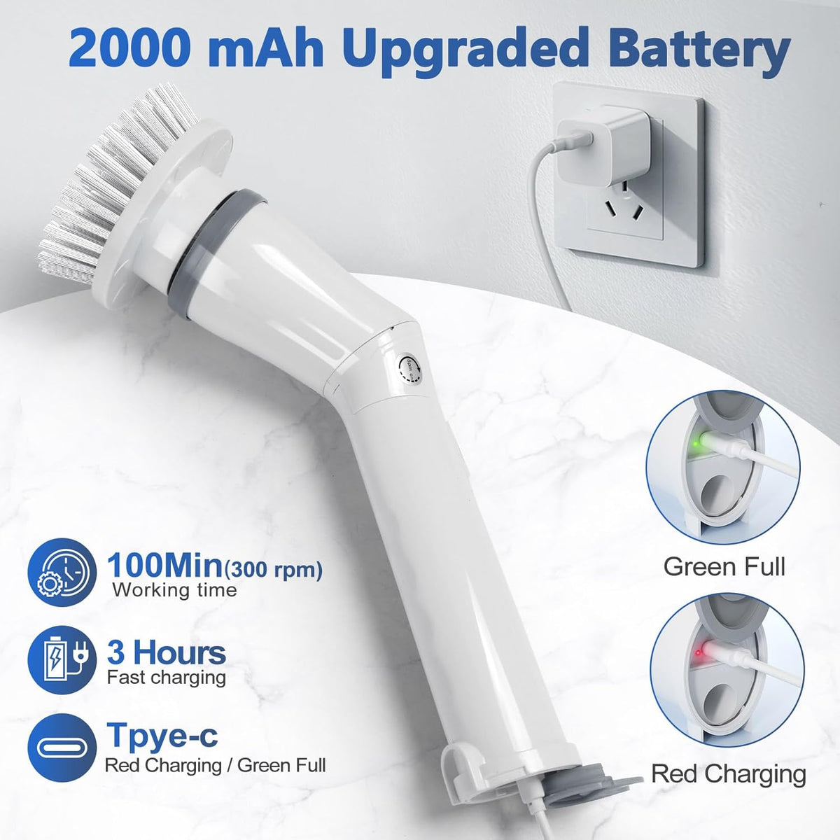 Qimedo Upgrade Rechargeable Electric Scrubber for Cleaning, 45-inch Handheld Spin Scrubber with