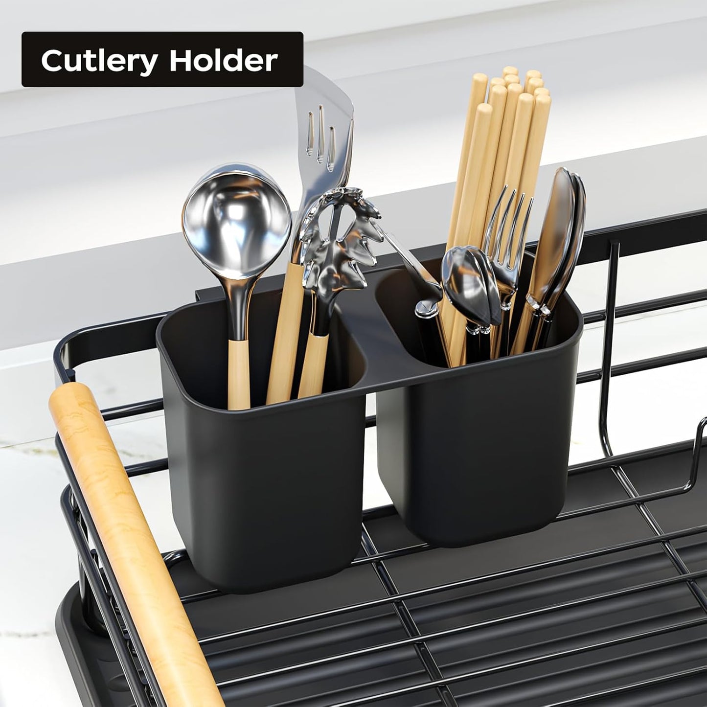Dish Racks for Kitchen Counter: Wooden Handles, Thickened Metal, No Assembly. Small Dish Drying