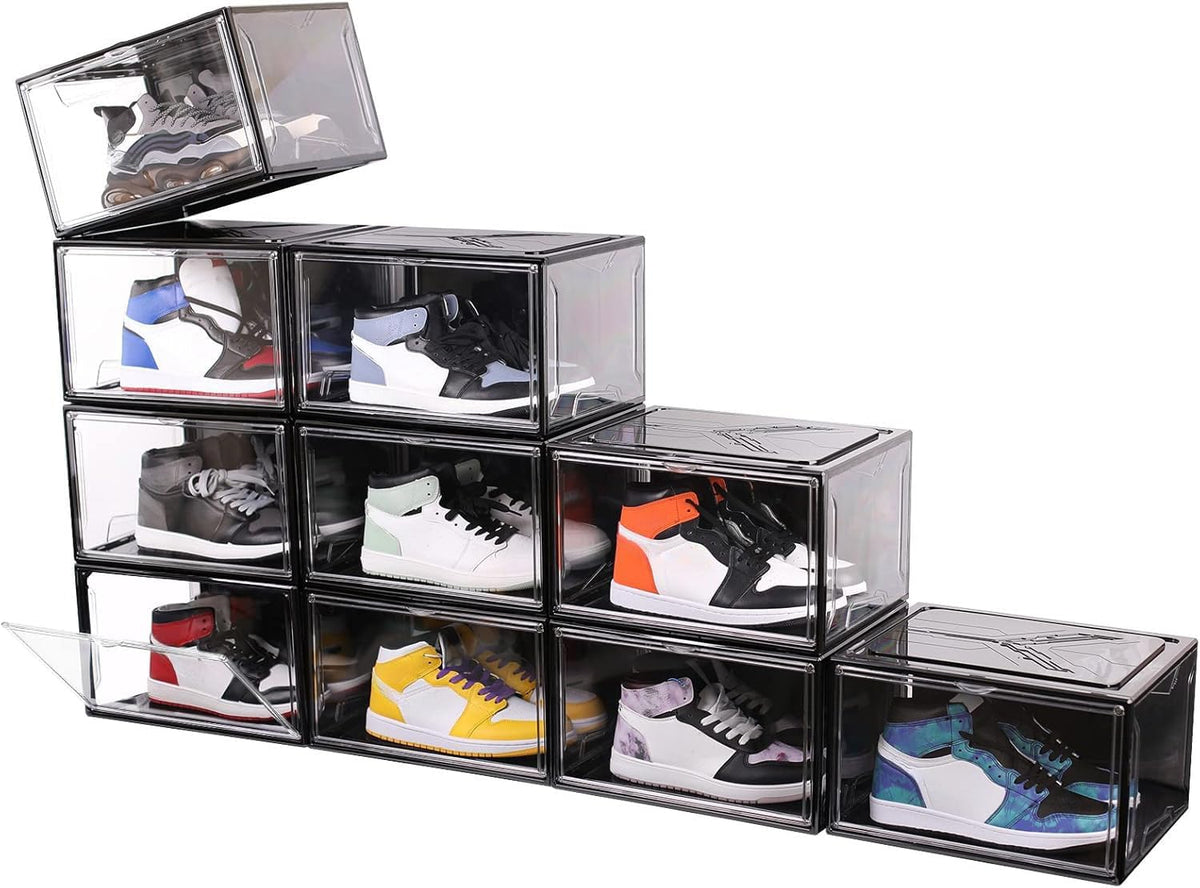 KDOR Shoe Boxes Clear Plastic Stackable 10 Pack Sneaker Storage Boxes with Magnetic Door, Acrylic