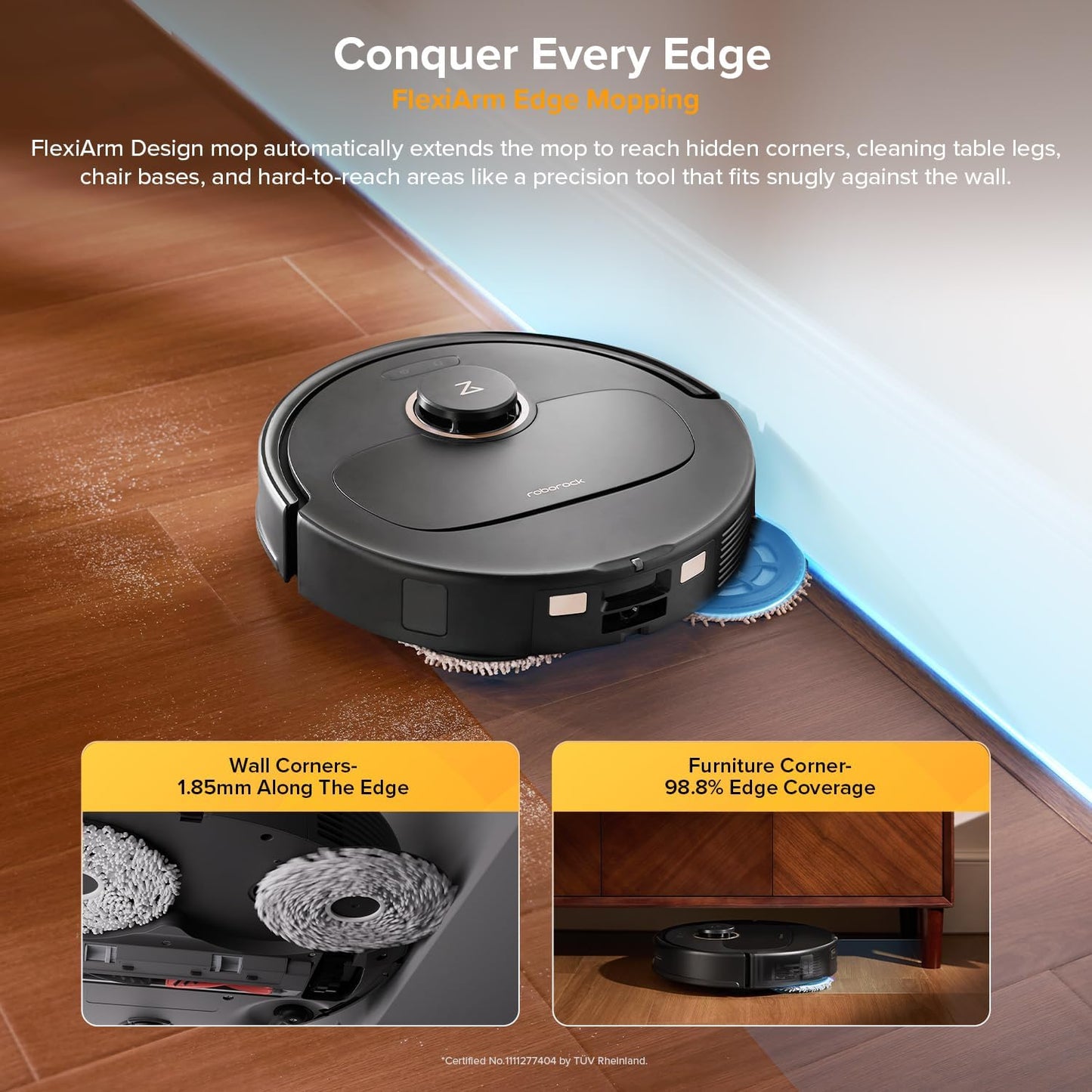 roborock Qrevo S5V Robot Vacuum and Mop, FlexiArm Edge Mopping, 12,000Pa Suction, Dual Zero-Tangle