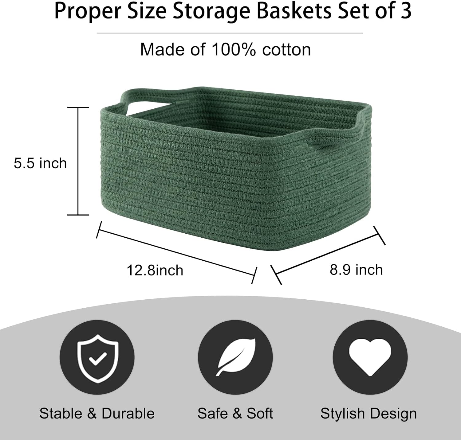 OIAHOMY Cotton Rope Woven Baskets for Storage, Nursery Rectangle Storage Basket with Handles for