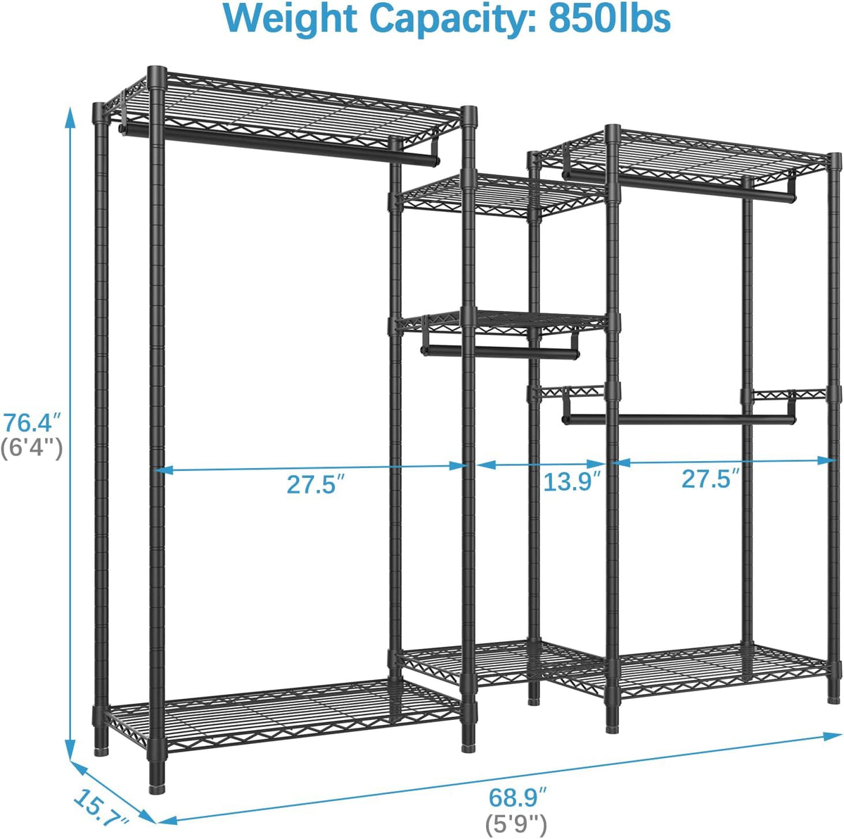 VIPEK Classic V6 Wire Garment Rack Heavy Duty Clothes Racks with Shelves, Freestanding Portable