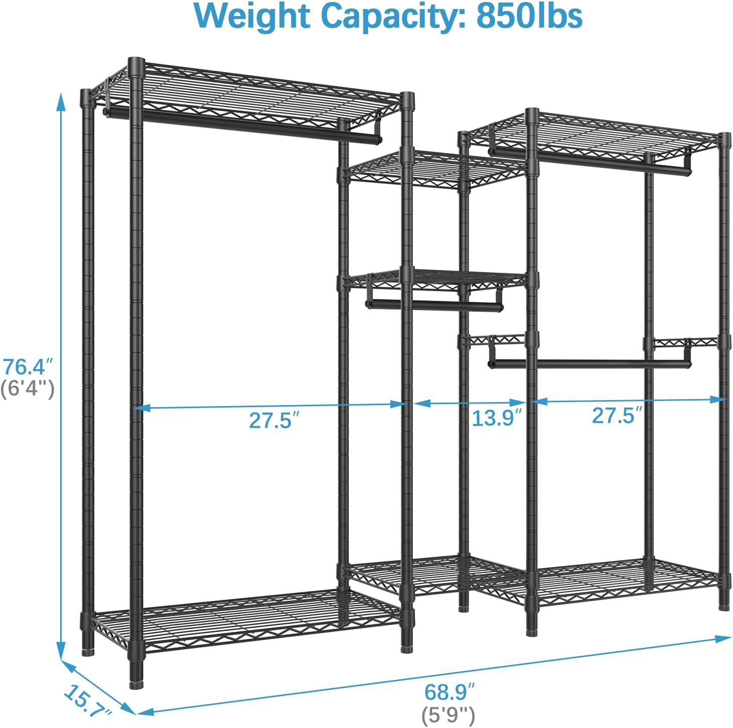 VIPEK Classic V6 Wire Garment Rack Heavy Duty Clothes Racks with Shelves, Freestanding Portable